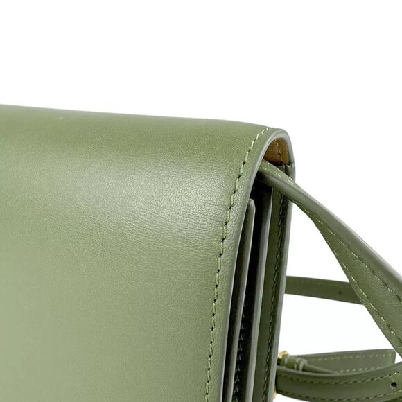 Auth LOEWE GOYA Small Crossbody Shoulder Bag Khaki Leather/Goldtone - z4089 - Picture 7 of 12